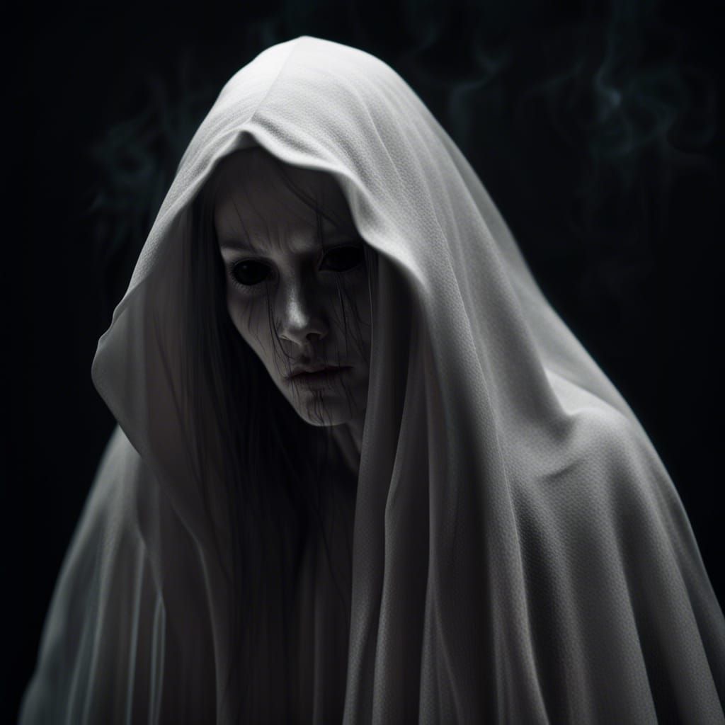 Scary Cloaked Ghost in Hyperrealistic Horror Style