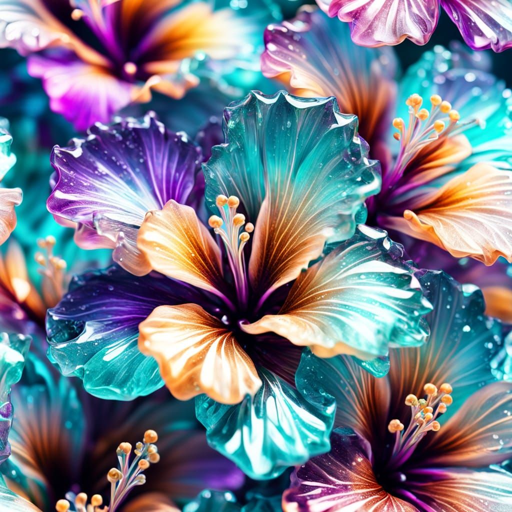 Crystal Hibiscus Flowers Macro in Digital Art