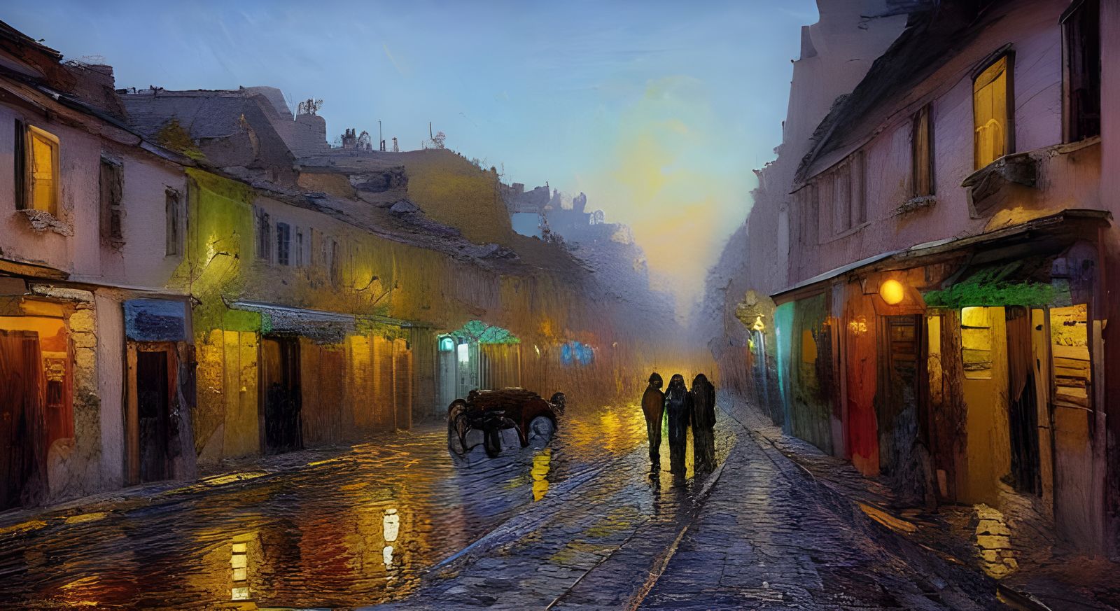Post-Impressionist Street Scene at Twilight