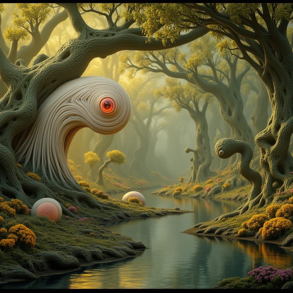 Ghostly Goddess in Forest Clearing with Speech Bubble