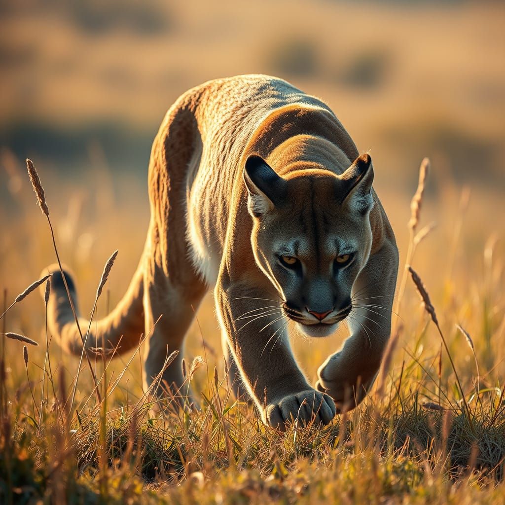 Puma Stalking Prey in Golden Light
