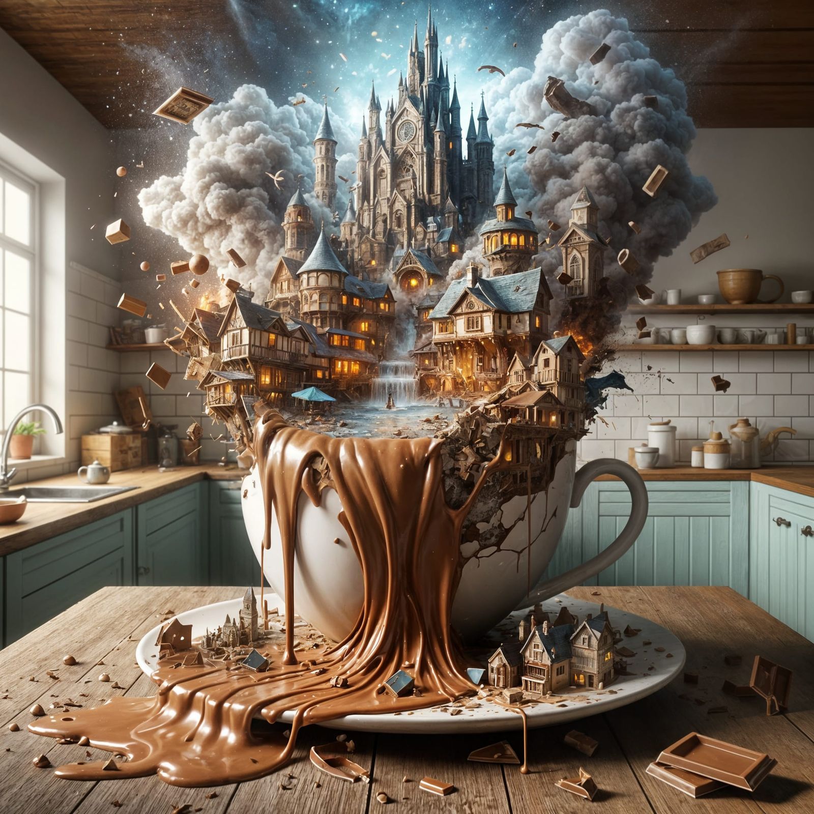 Enchanted Town Inside Broken Cup After Explosion