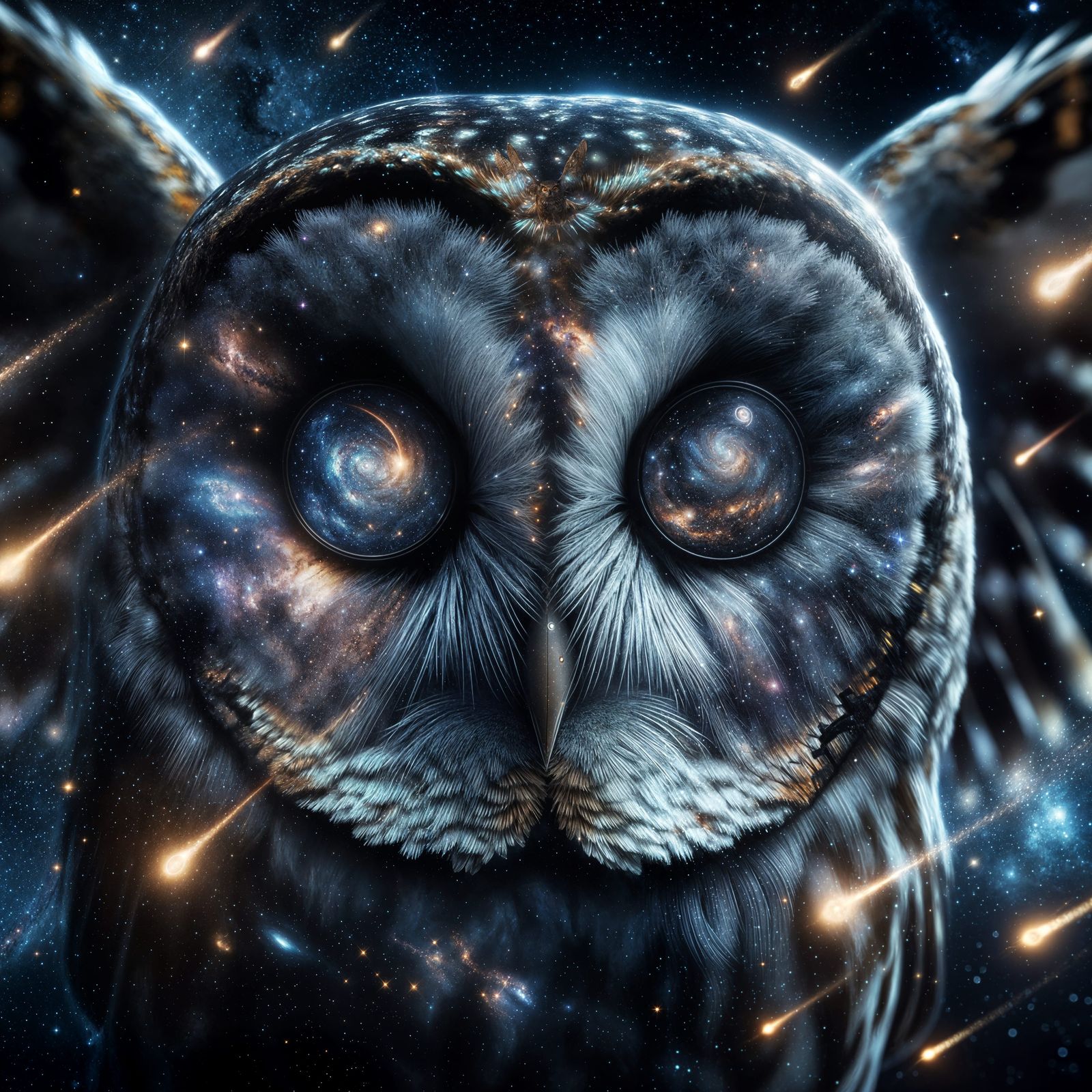 Hyper-Realistic Galactic Owl with Constellation Feathers