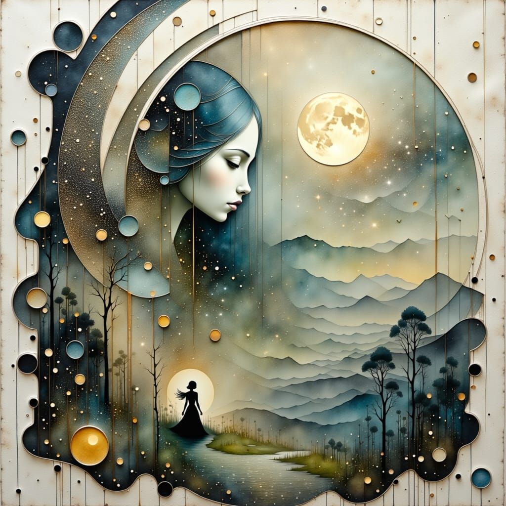 Angelic Cherubs in Cosmic Tracery: Mixed Media Art