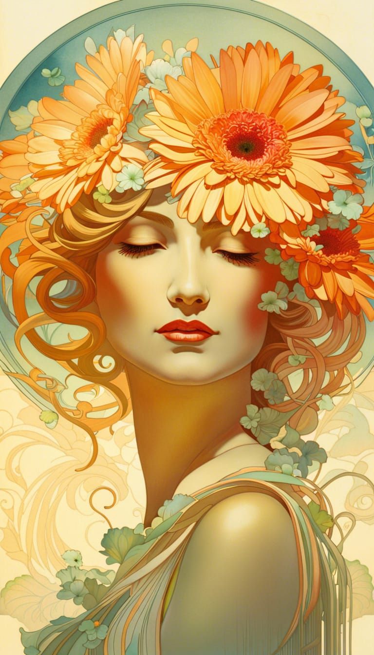 Gerbera Daisy Lady in Art Nouveau Style