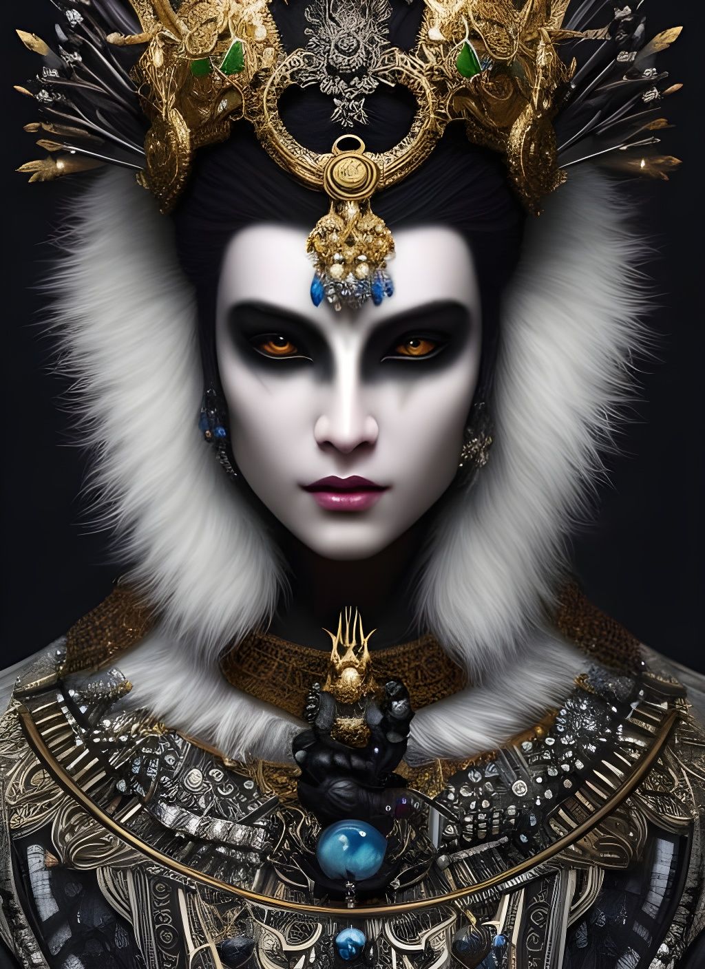 Magical Raccoon Priest in Black and White