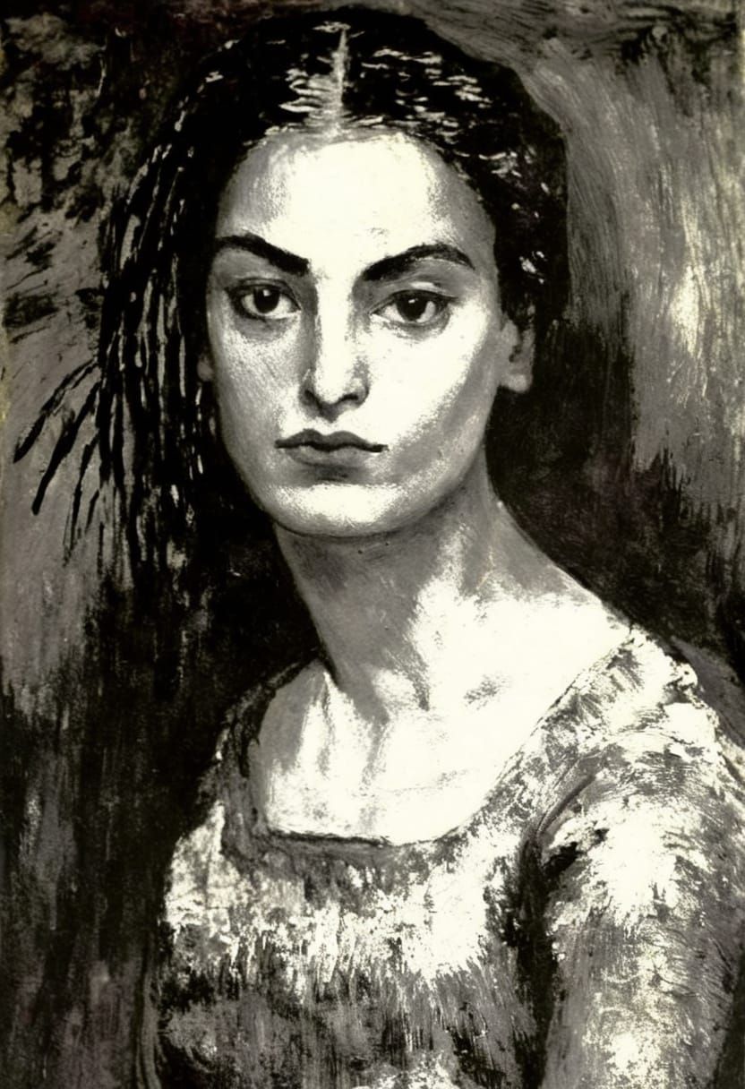 Gothgirl Portrait in High Contrast Impasto Style