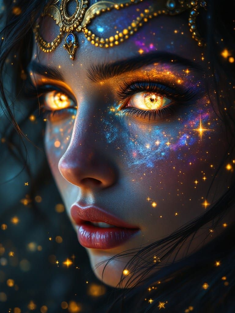 Ethereal Sorceress Portrayed in Celestial Hues, Radiating an...