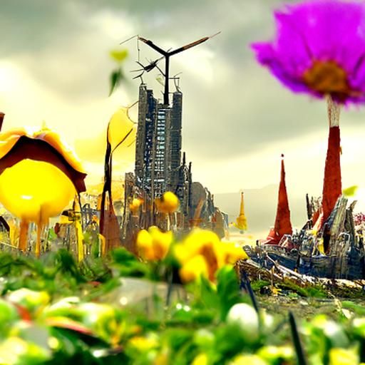 Ecological City with Windmills and Tulips