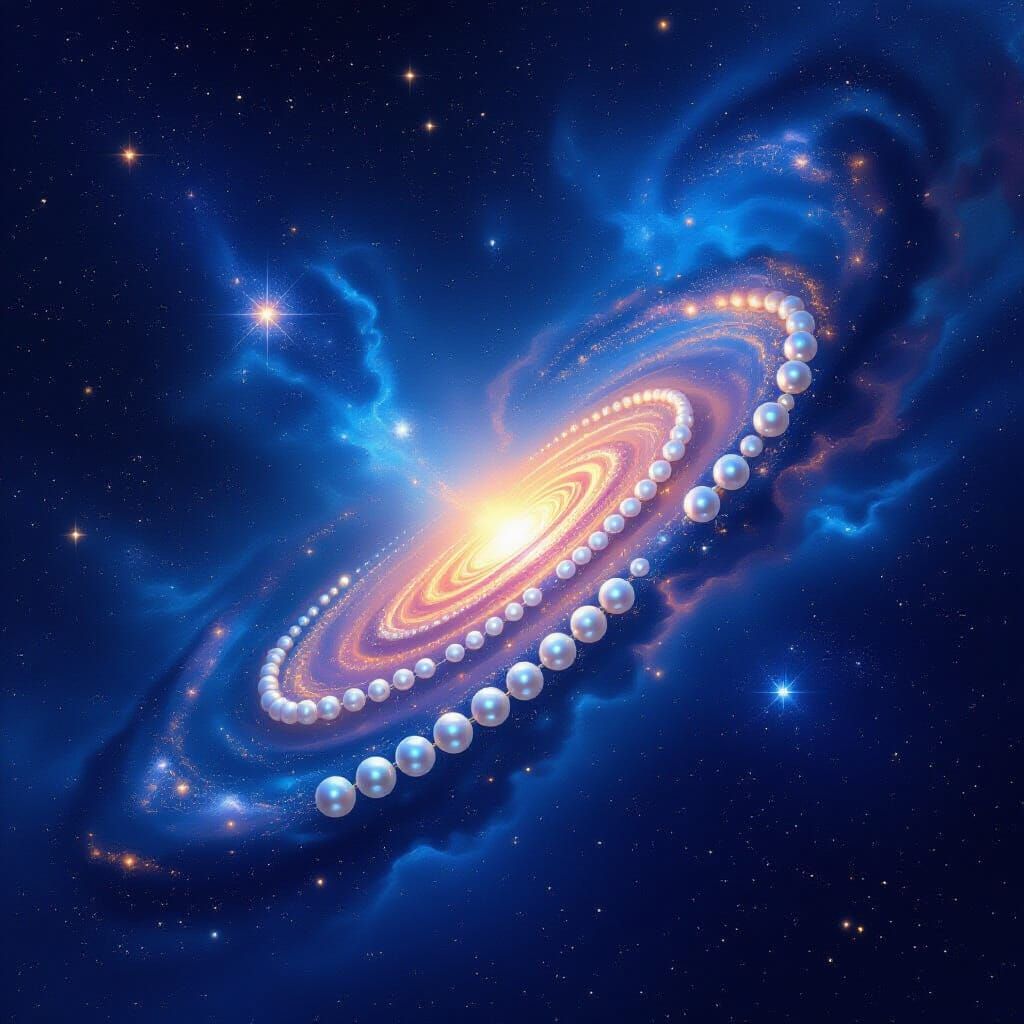 Pearls Gleaming in Cosmic Indigo Night Sky
