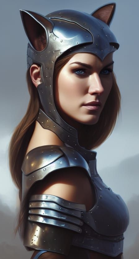 Cat-Eyed Adventurer in Leather Armor: Digital Portrait