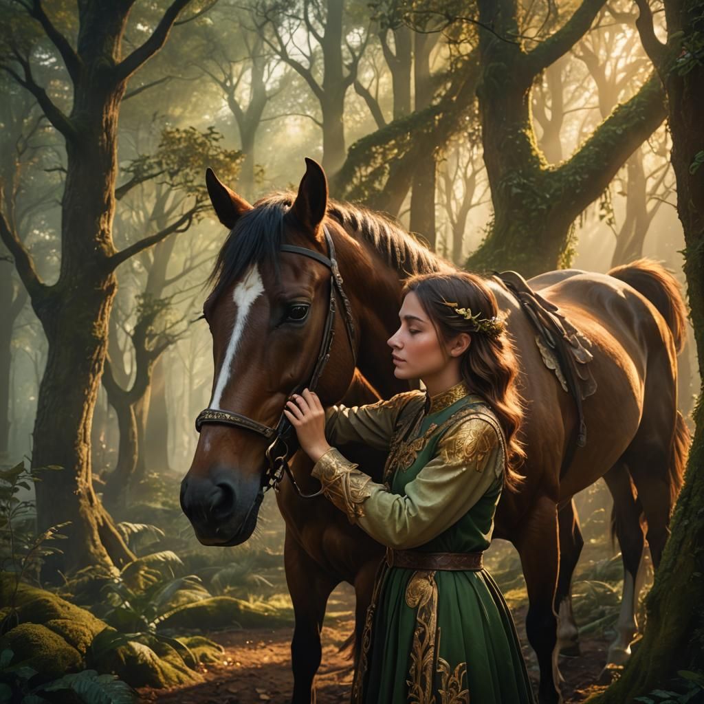 Girl and Horse in Enchanted Forest Concept Art