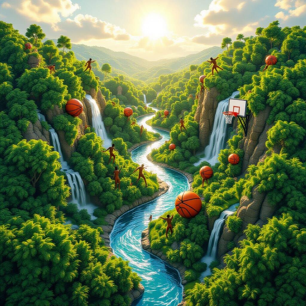 Basketball Player Trees in Lush Forest, Unreal Engine