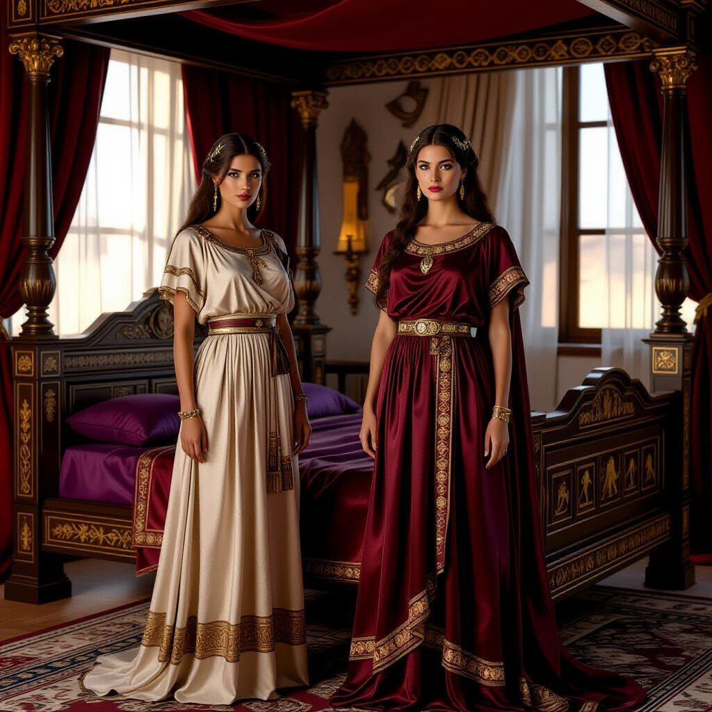 Ancient Roman Bedroom Scene with Concubines