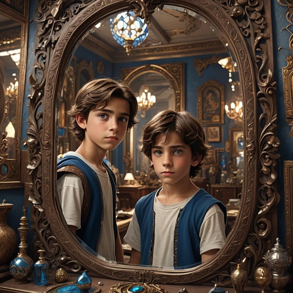 Boy Gazing in Mirror: Fantasy Concept Art