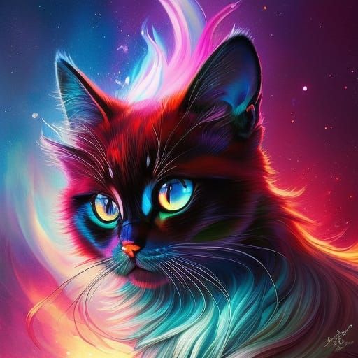 Rainbow Cat Portrait in Anime Art Style