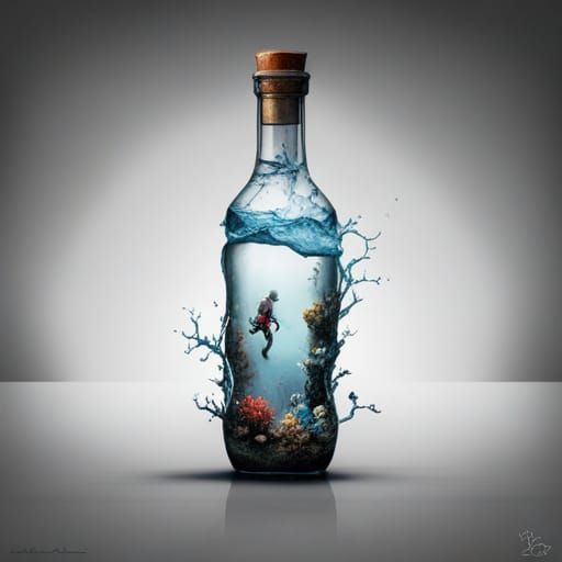 Scuba Diver's Bottle World: Hyperdetailed Ocean Fantasy
