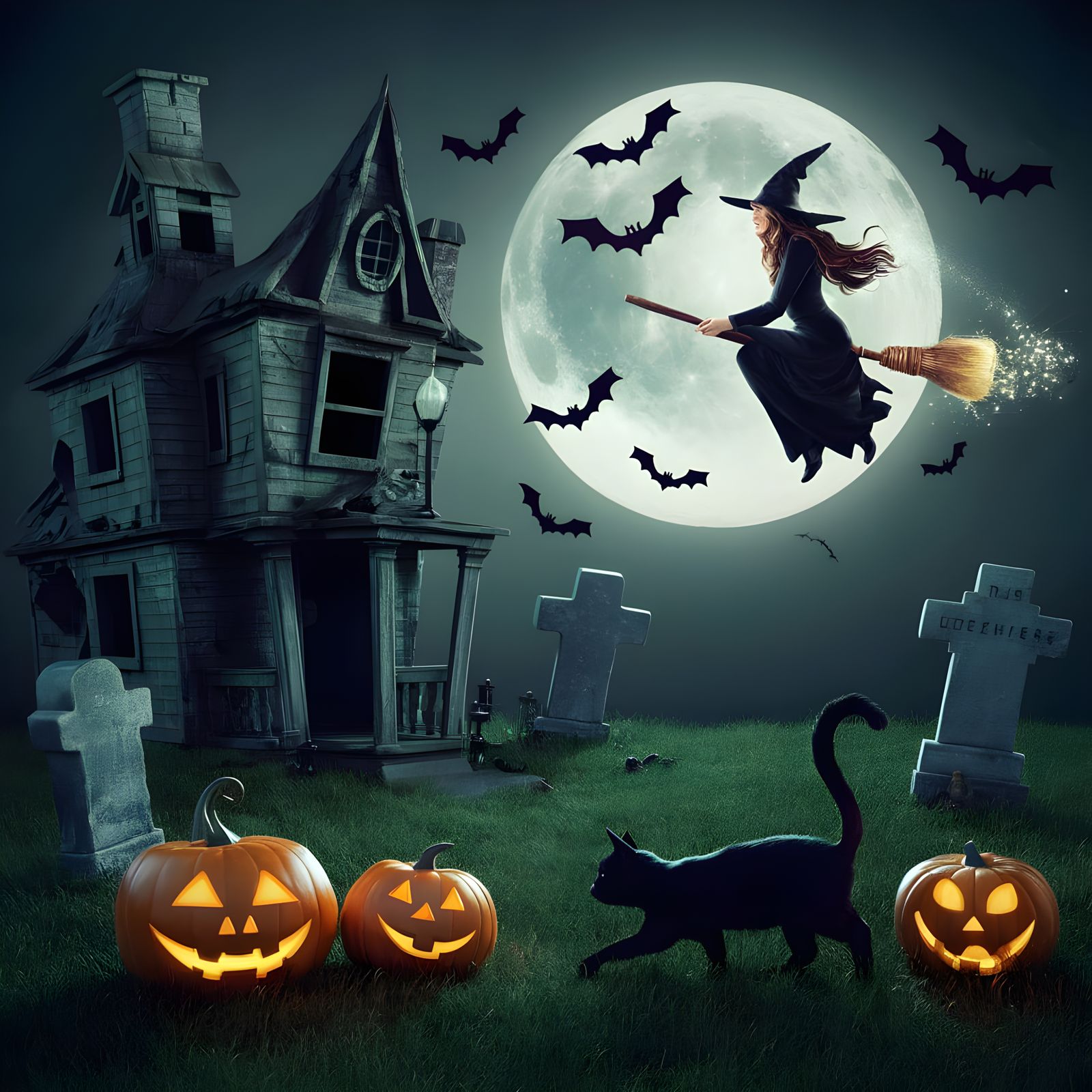 Spooky Halloween Night with Haunted House
