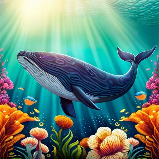 Floral Whale in Underwater Fantasy World