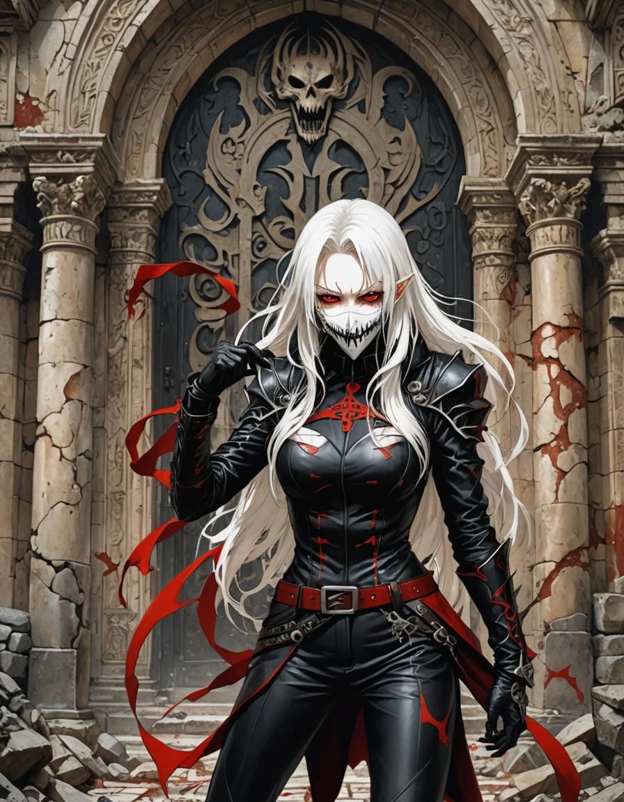 Anime Villain in Ruined Palace, Milo Manara Style