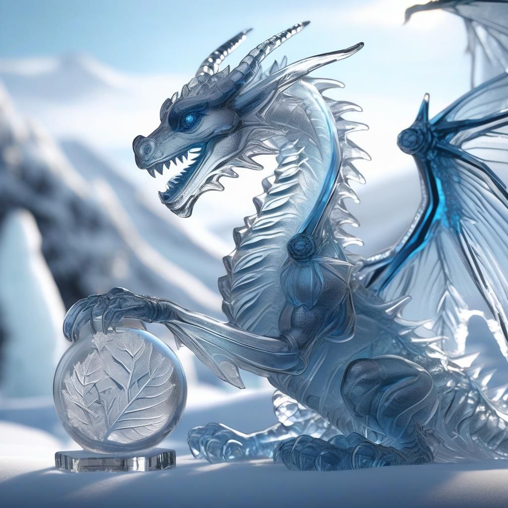 Hyperdetailed Ice Dragon Sculpture Concept Art