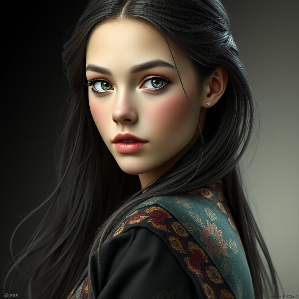 Ethereal Portrait of a Young Woman in Vibrant Attire