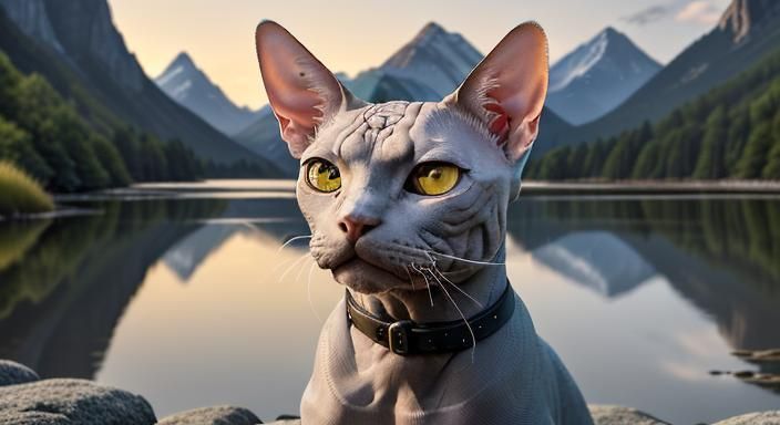 Hyperrealistic Sphynx Cat Portrait at Golden Hour