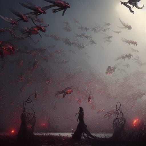 Lovecraftian Insect Swarm in Dark Fantasy Art