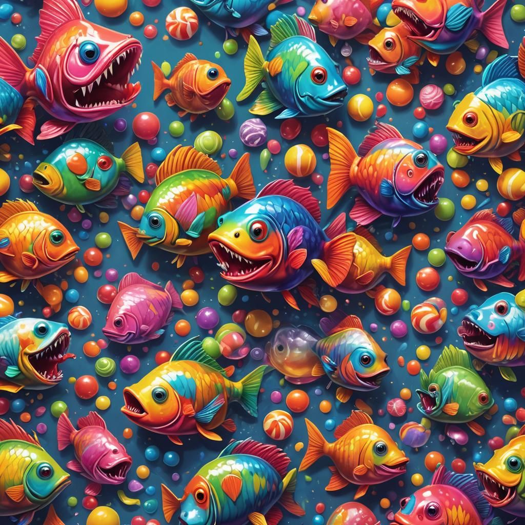 Rainbow Piranha in Candy Art Style