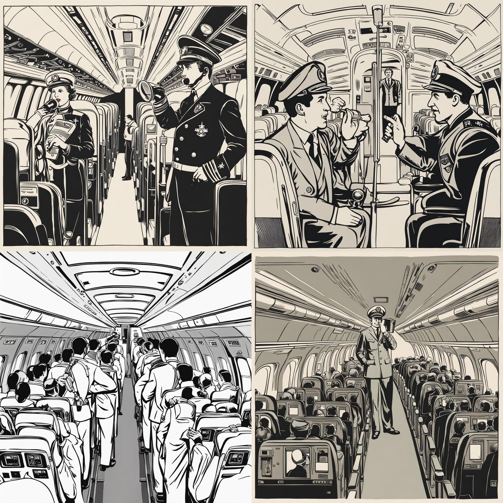 Pilot Announces Oxygen Mask Instructions: Line Drawing