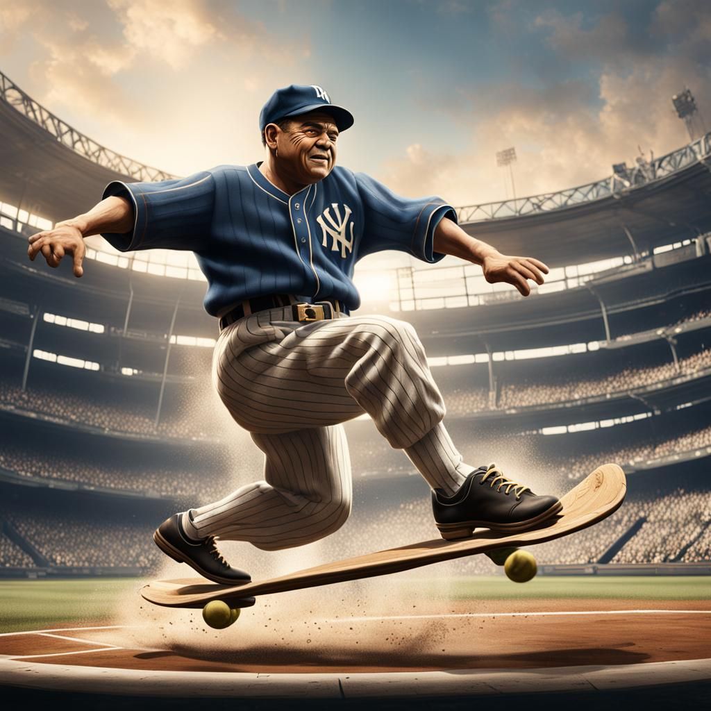 Babe Ruth Kickflip: Detailed Matte Painting