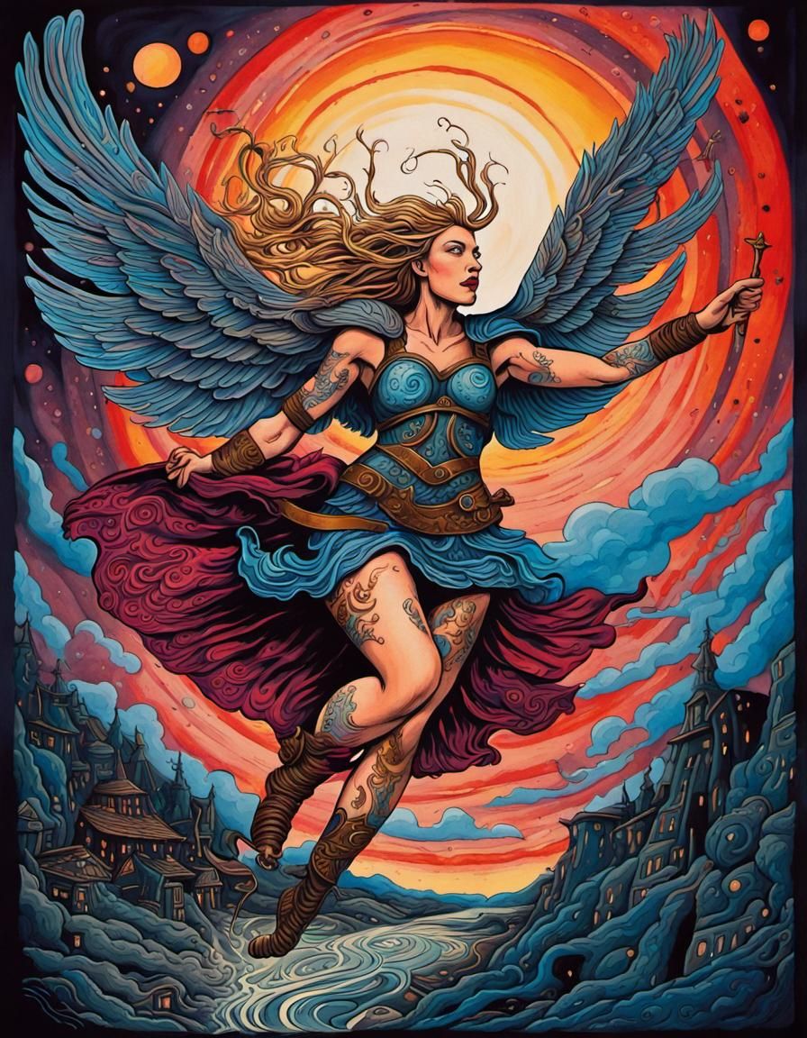 painting for an album cover, gorgeous, beautiful Norse valky...