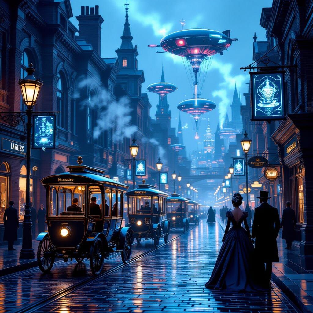 Victorian-Futuristic Street Blend with Advanced Tech