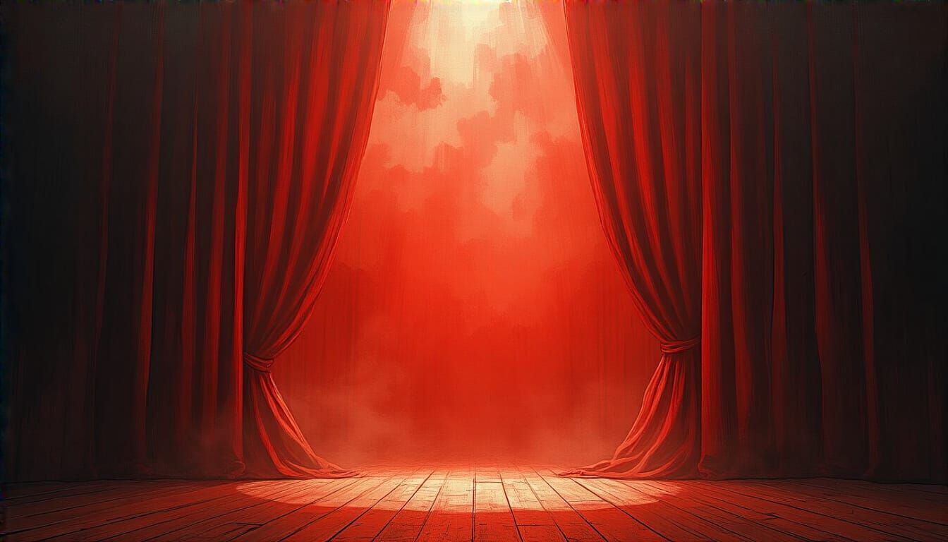 Dramatic Theatre Exit in Red Expressionist Style