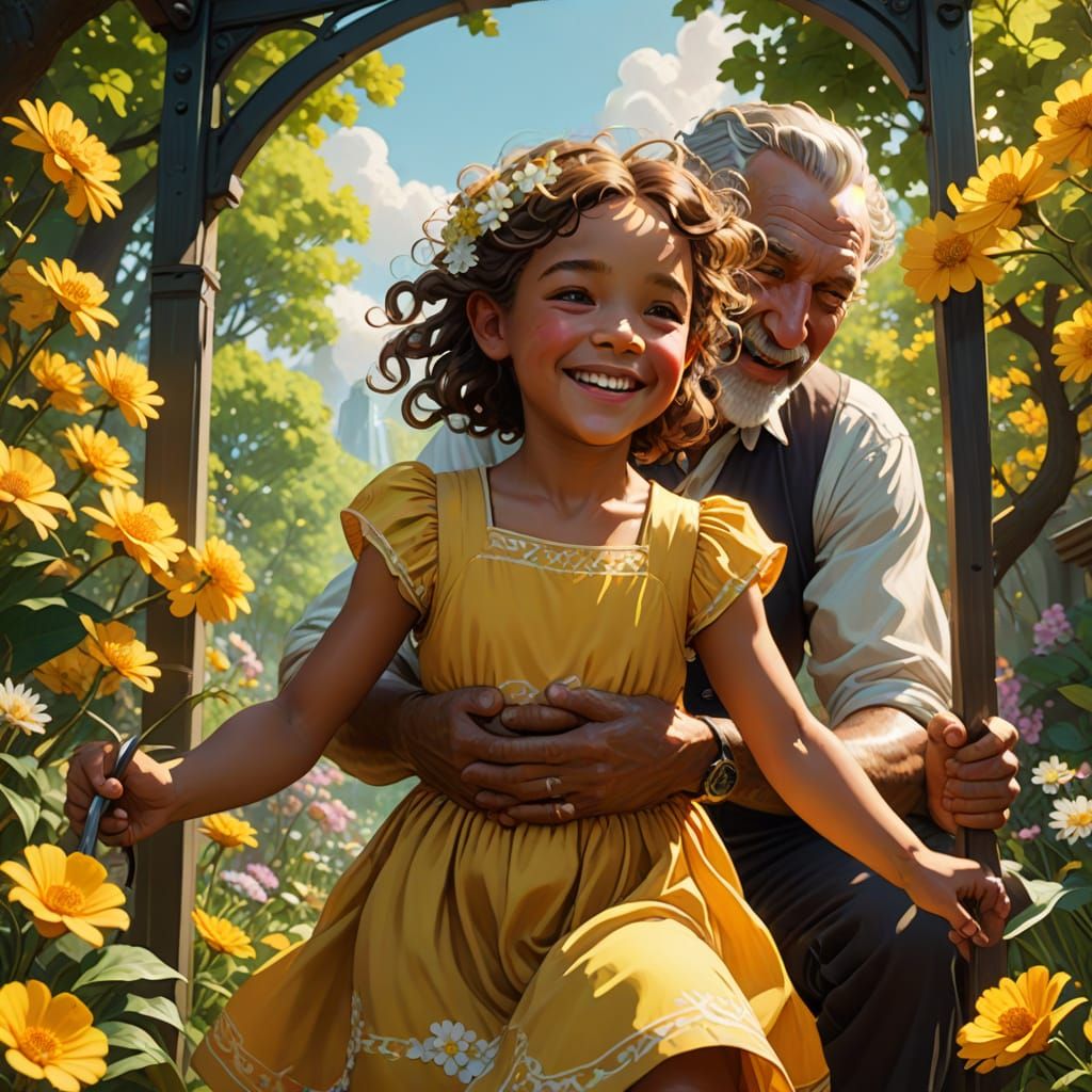 Joyful Grandfather and Granddaughter in a Whimsical Moment