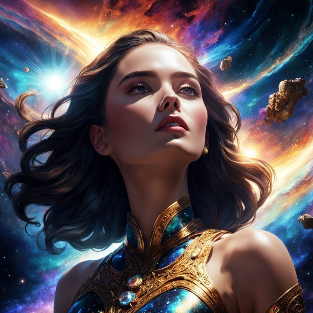 Celestial Goddess Emerging from Cosmic Nebula