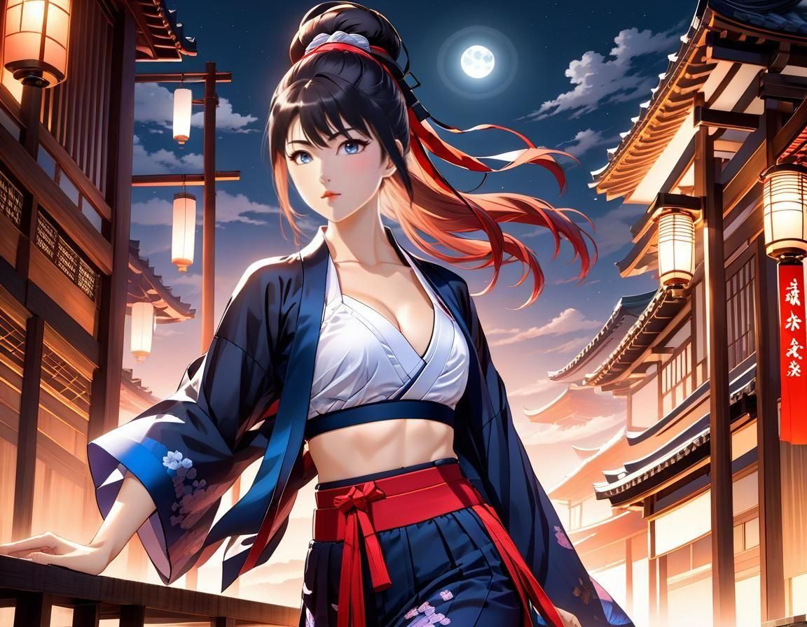 Athletic Ninja Woman Leaping Across Rooftops: Manga Scan