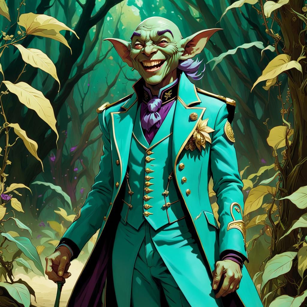 Laughing Goblin Warlock in Art Nouveau Style