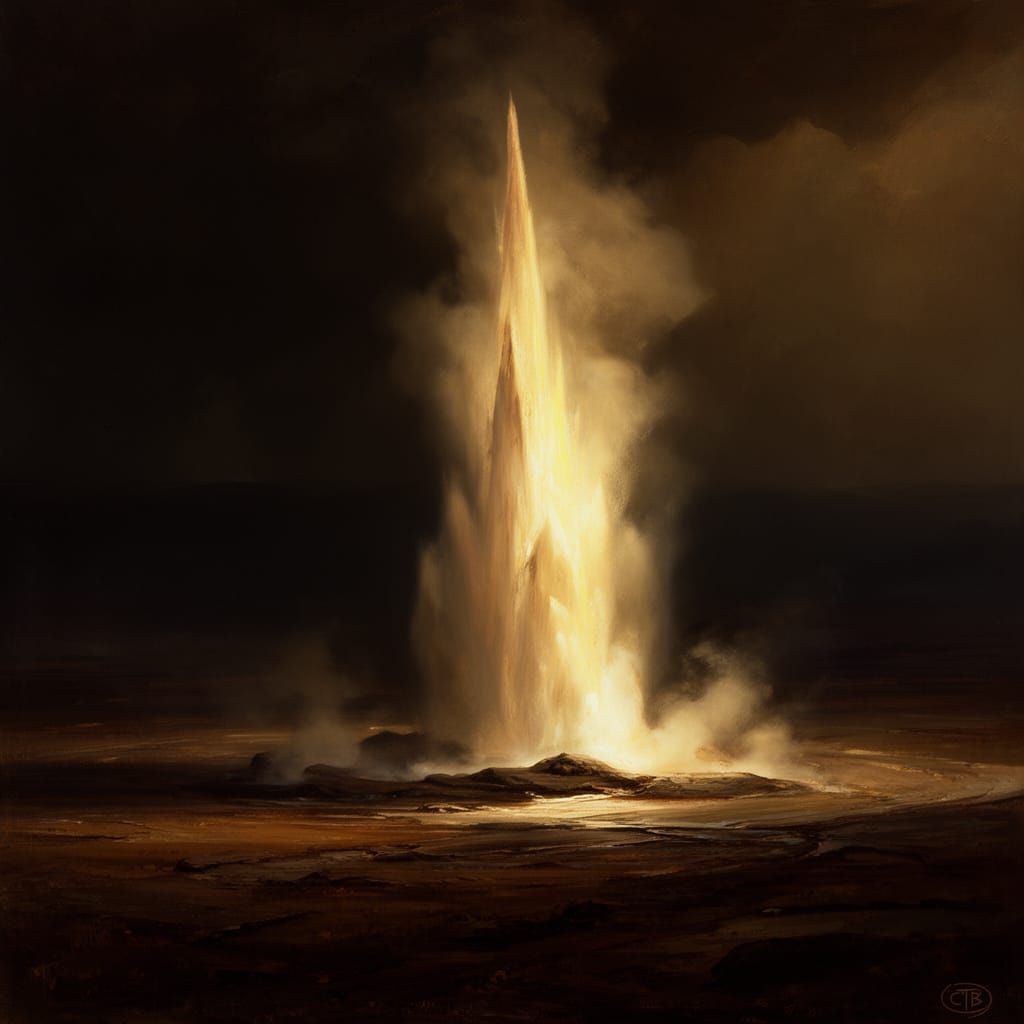 Mythic Geyser Erupts in Desolate Landscape