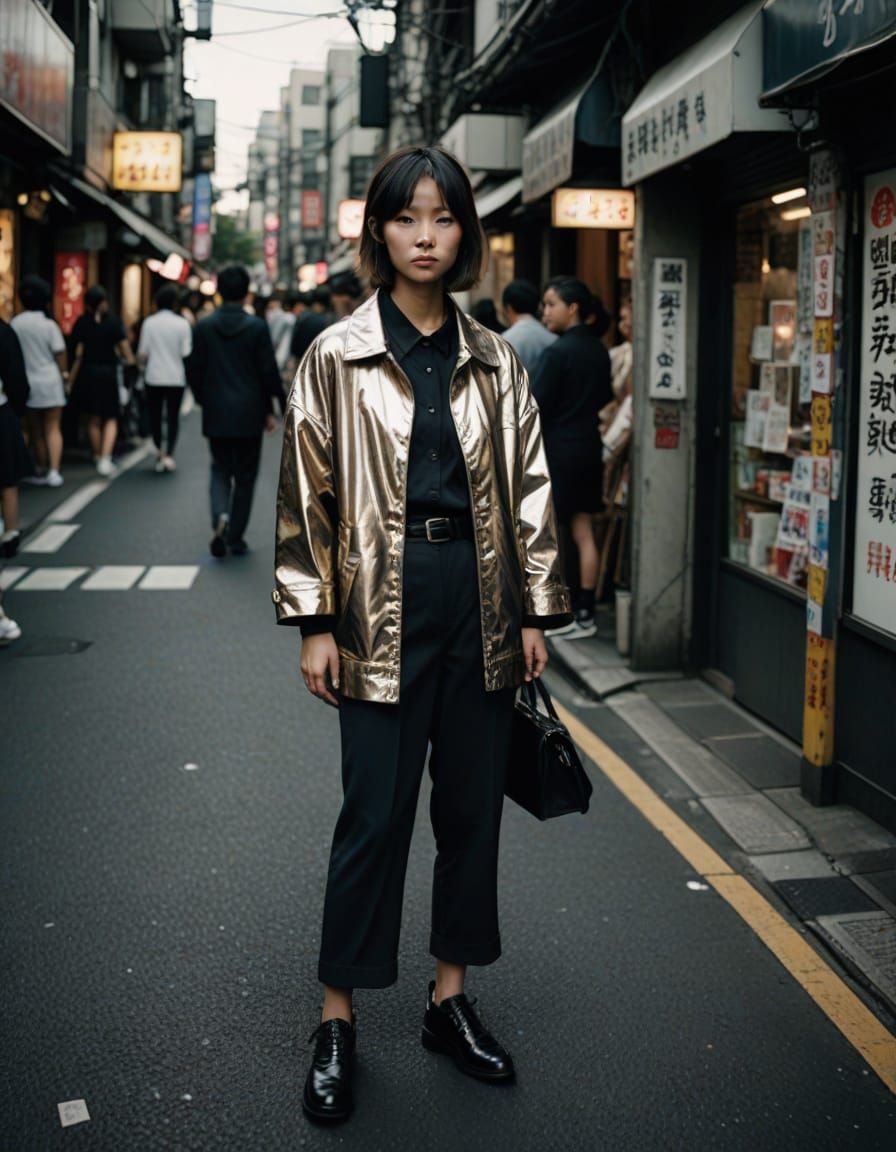 Edgy Portrait of a Woman in Metallic Chiaroscuro