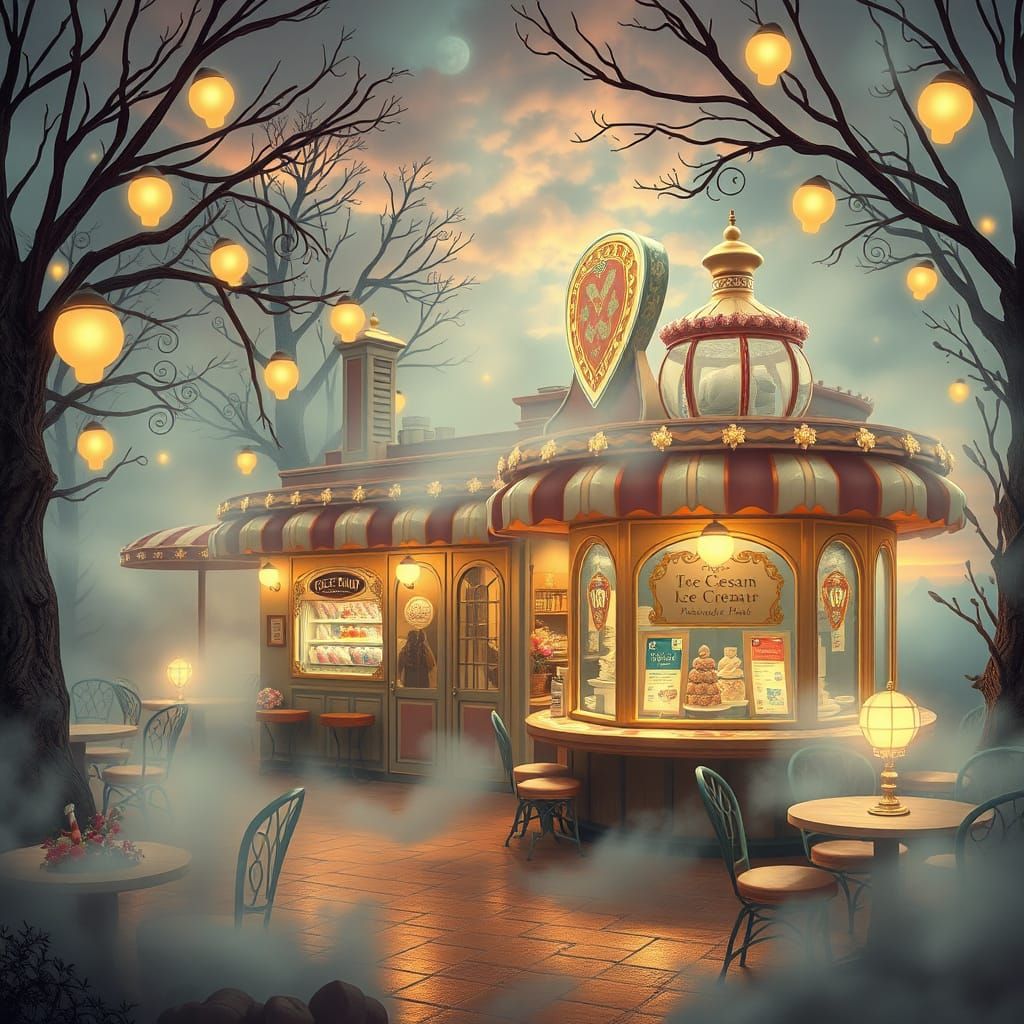 Whimsical Ice Cream Parlor in Hyperdetailed Style