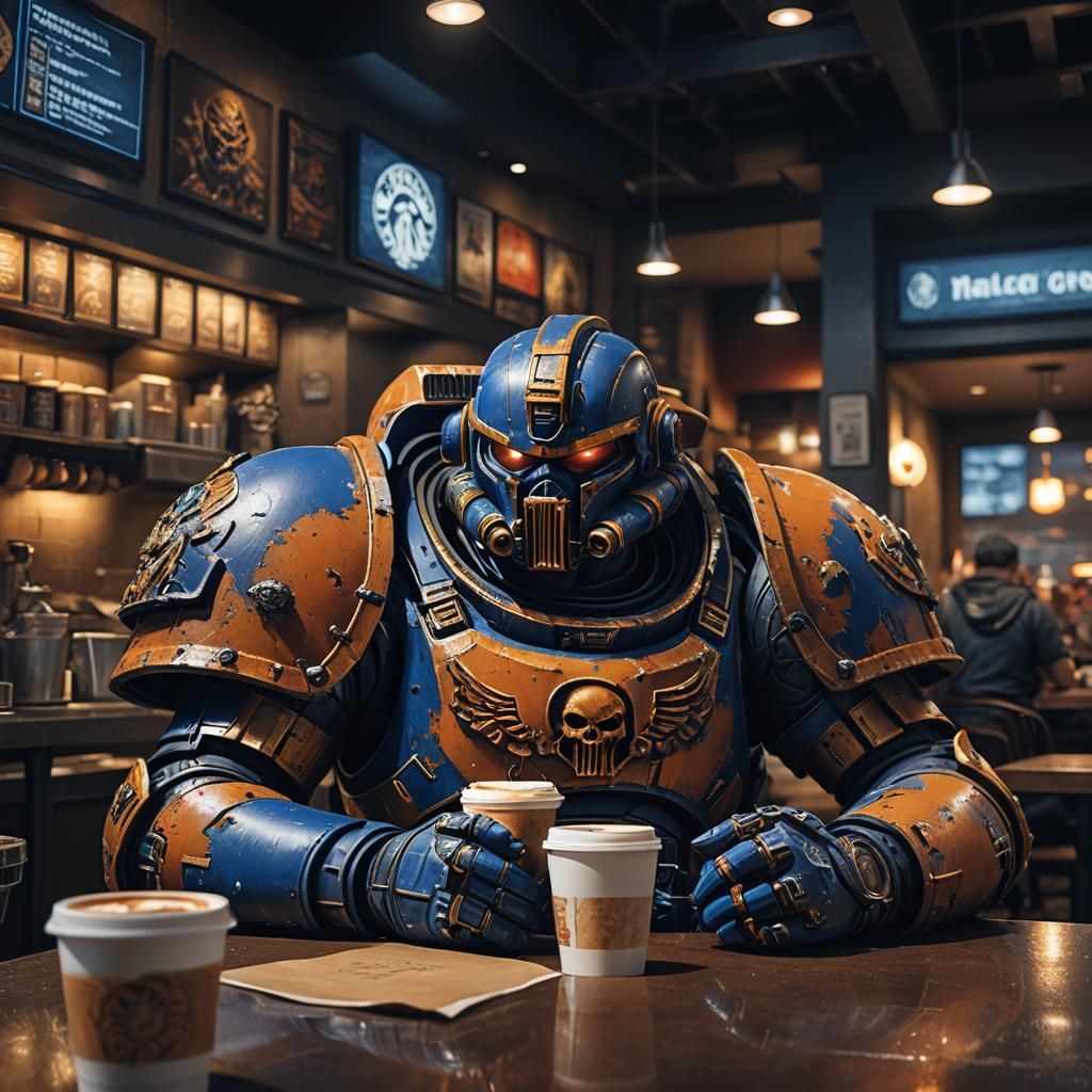 Space Marine Sipping Coffee: Matte Painting