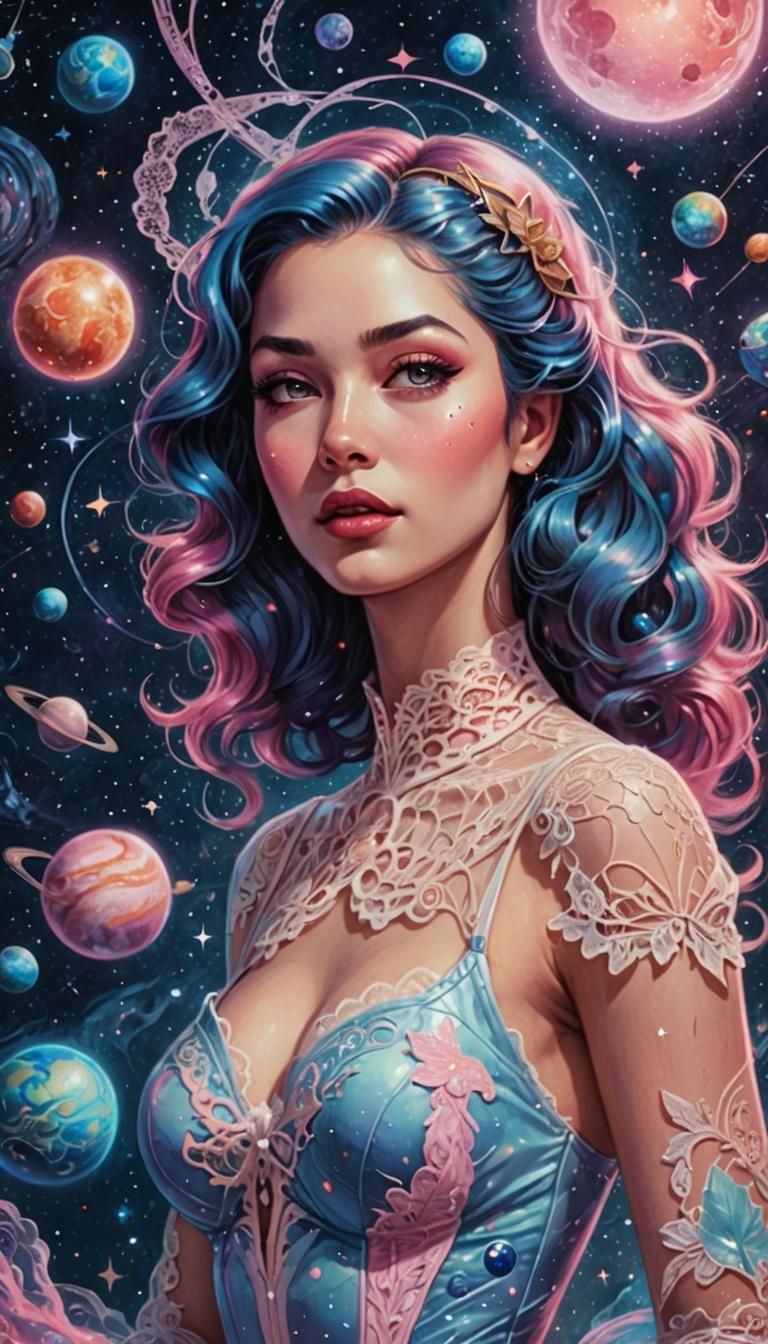 Cosmic Pinup Goddess in Astral Illustration