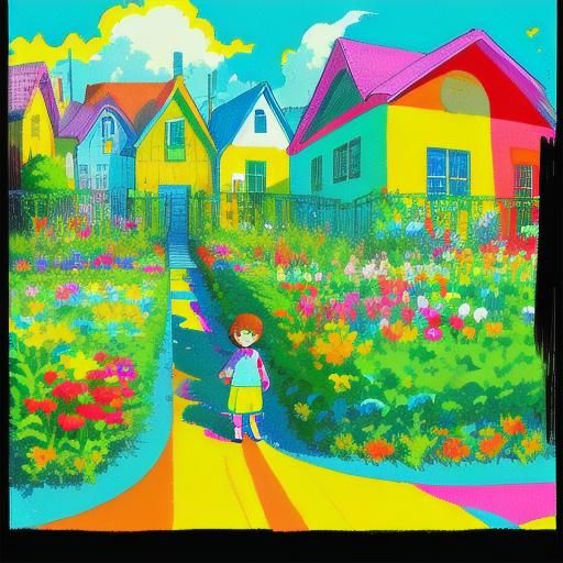 Naive Art: Child and Colorful House