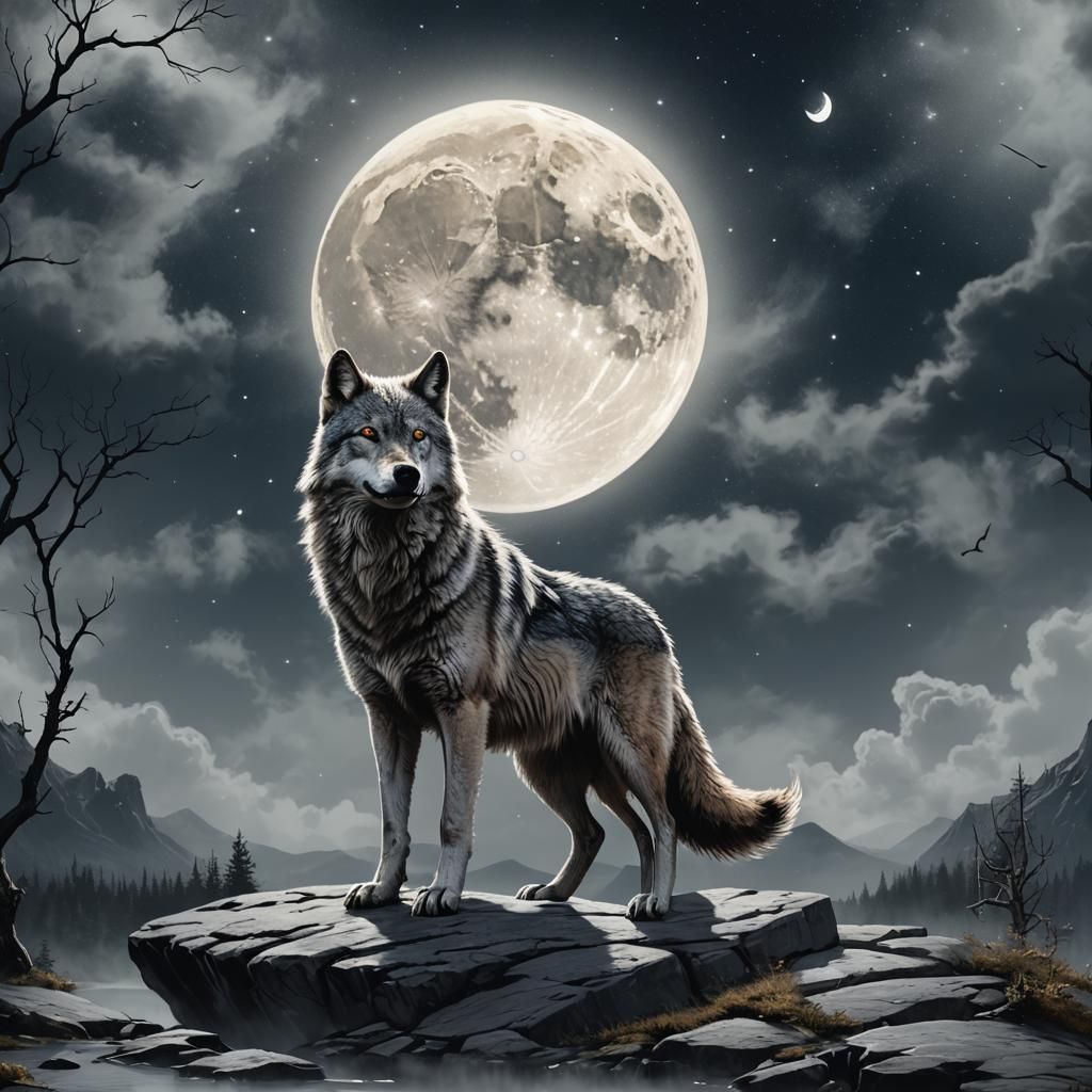 Wolf Howling at the Moon