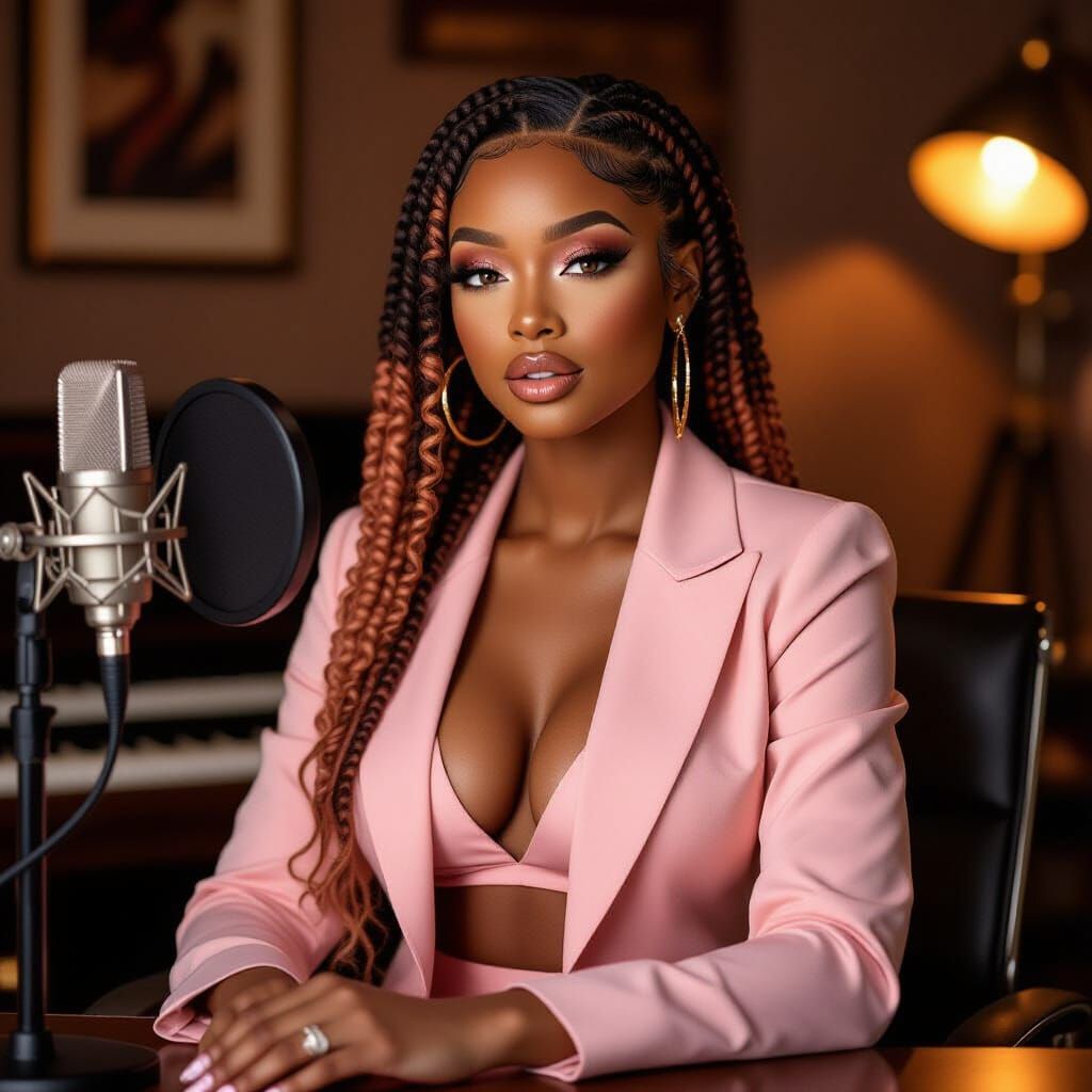 Glamorous Black R&B Artist Lyra Noel in Studio