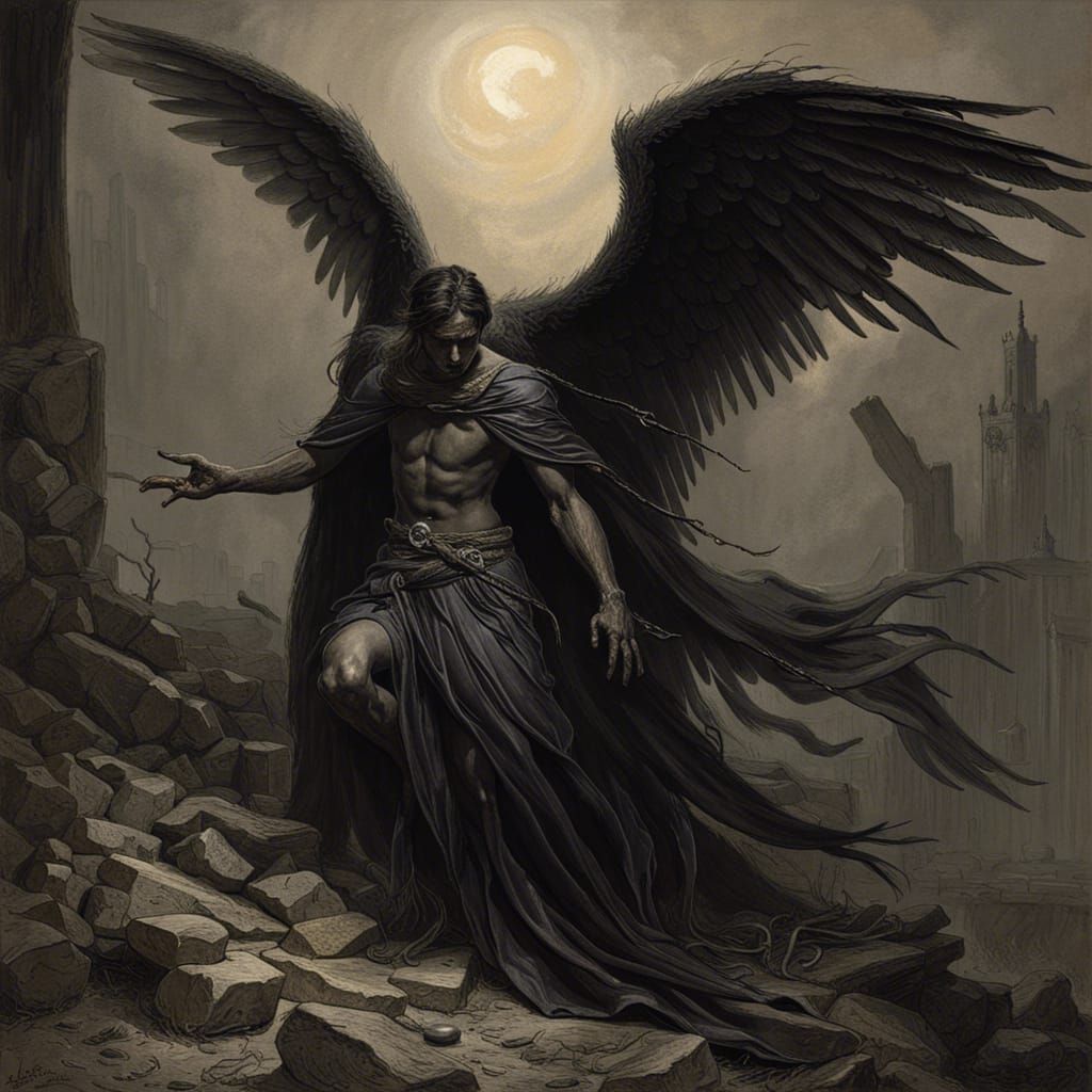 Dark Fallen Angel with Black Wings