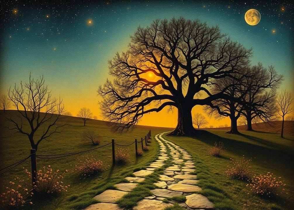 Surreal Landscape in Velvet Painting Style