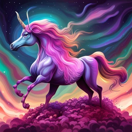 Psychedelic Fairy Rides Unicorn Centaur in Graffiti Art