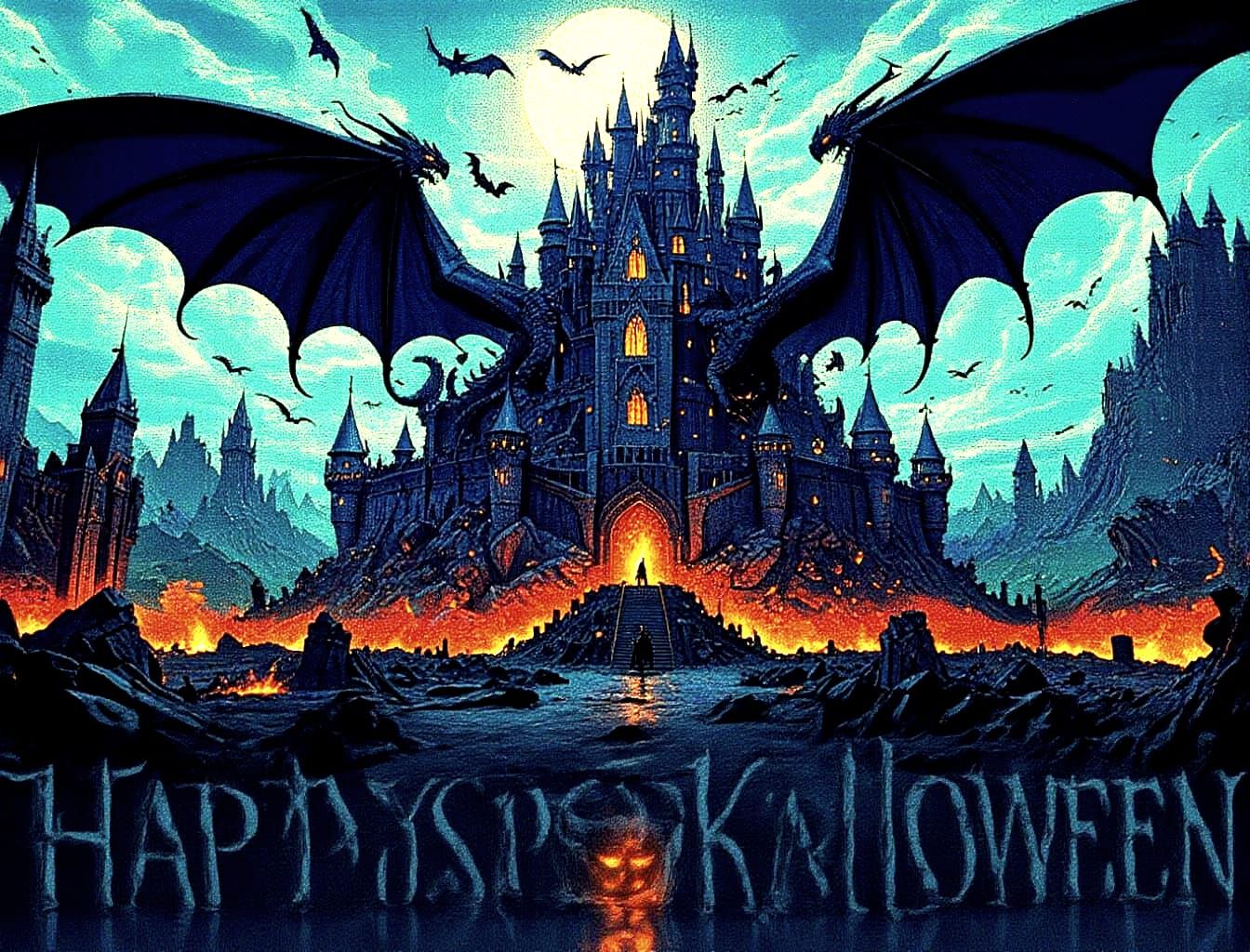 Dark Castle with Dragons Panorama